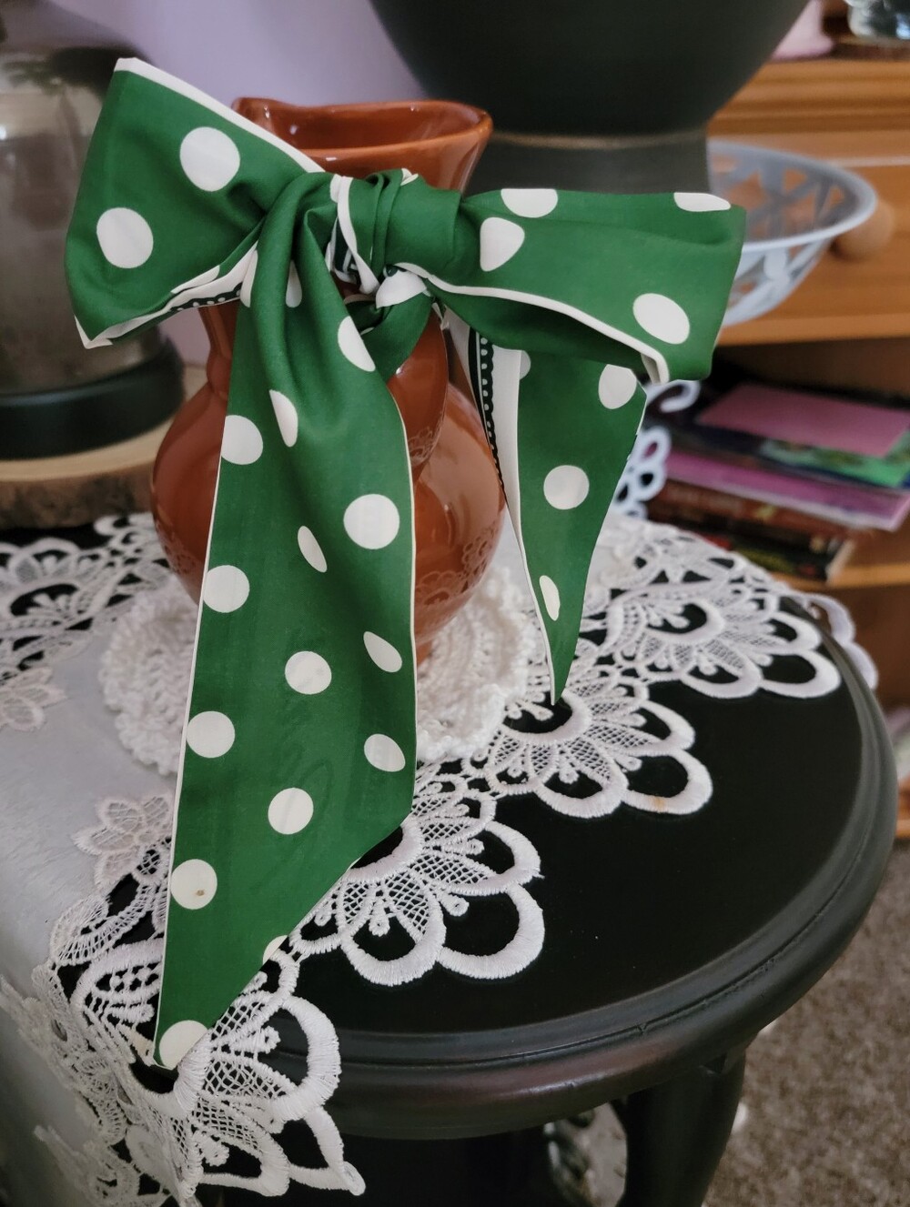 Green Polka Dot Hair Scarf Bow